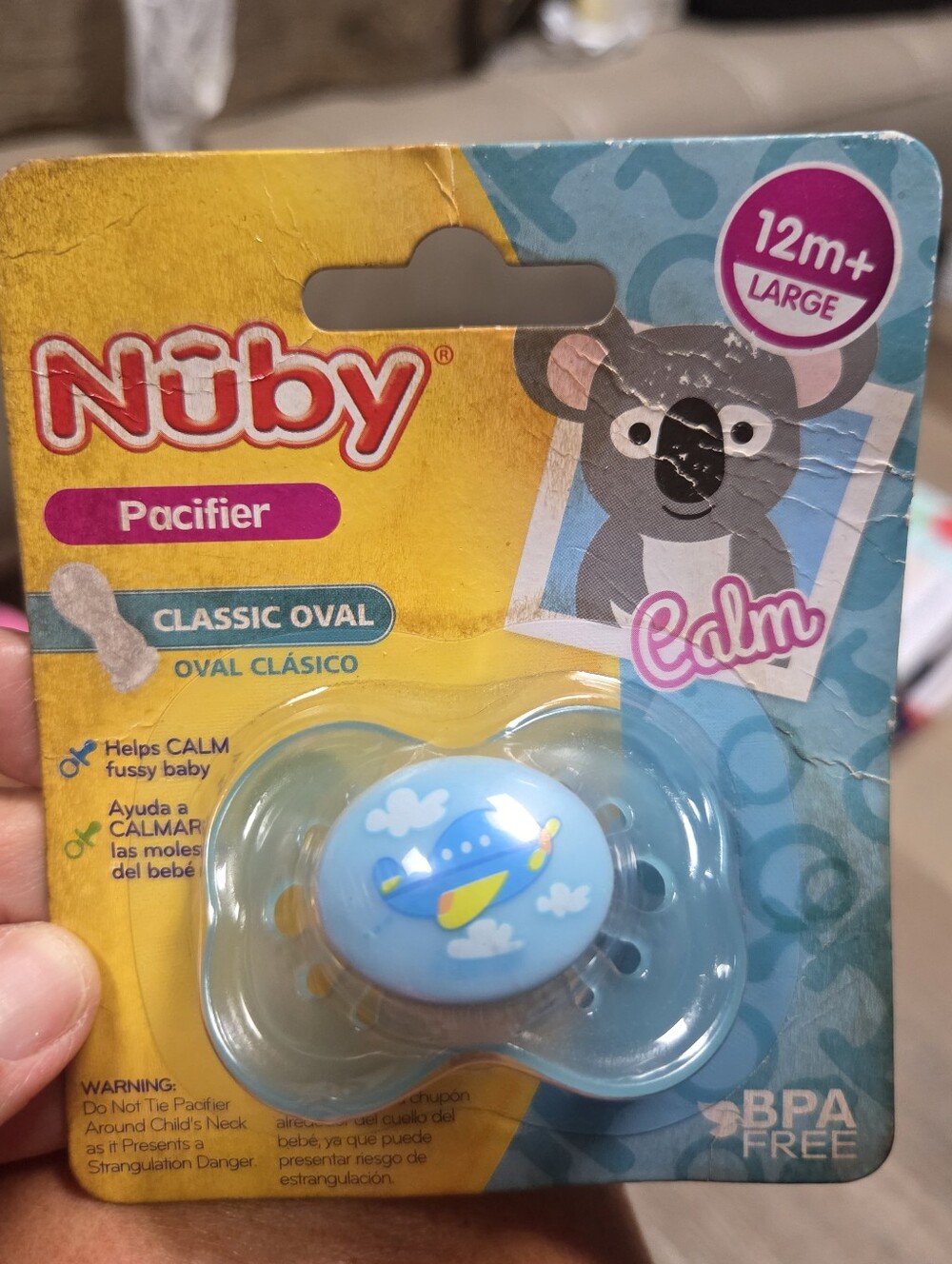 Nuby Blue Airplane Pacifier – Classic Oval (12m+ Large)